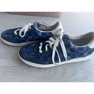 Coach C101 Mens Blue Signature Denim Suede Low Top Sneakers FG3762 Size 11B